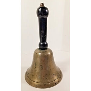 Large Heavy BRASS School House Hand Dinner BELL - 8.5” Tall Signed Antique